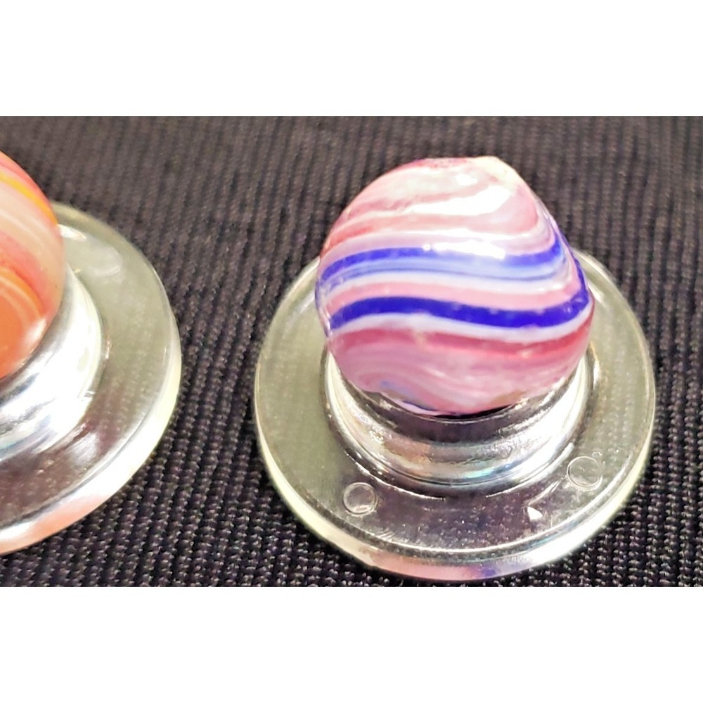 2x 1/2'' Onion Skin Pink And Blue, White, Red Antique Marbles 1880's #208